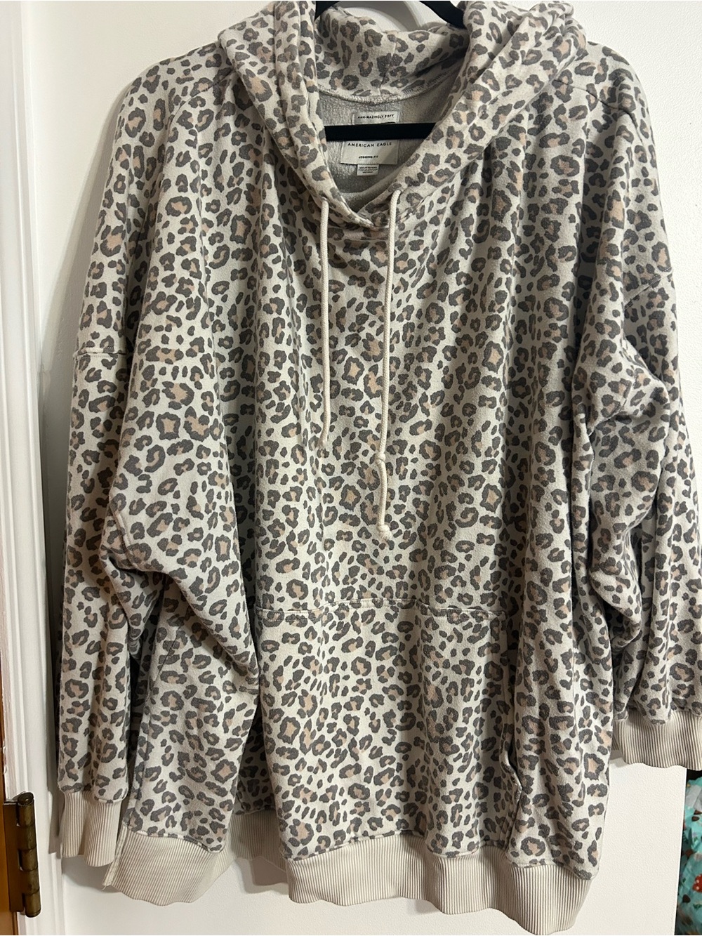 American Eagle Outfitters Beige and Gray Leopard Print Hoodie - Picture 3 of 8